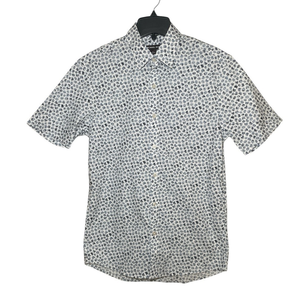 Michael Kors white with blue floral print slim fit s/s sz S